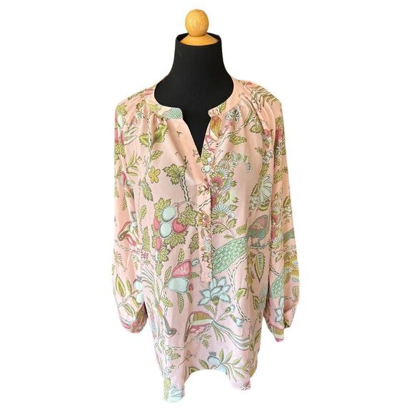 SPARTINA 449 NWT Cora Silk Blouse Sugar Mill Peacock Pink Size XXL MSRP: $168 - Picture 5 of 9